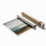Abstract landscape wall art print showcasing vibrant colors and fluid shapes, perfect for modern decor. Packaged securely in a protective tube for delivery.