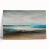 Abstract landscape wall art on stretched canvas, featuring vibrant blues and greens, creating a serene and modern aesthetic, ideal for home decor and wall enhancement.