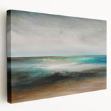 Abstract landscape wall art on stretched canvas showcasing vibrant colors and dynamic shapes, ideal for modern home decor. Side view highlights the canvas depth and quality, emphasizing its artistic appeal.