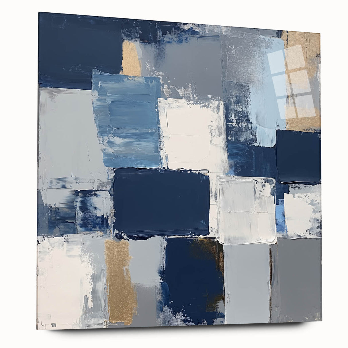 Abstract Art Prints – Block Composition in Blue and Neutrals