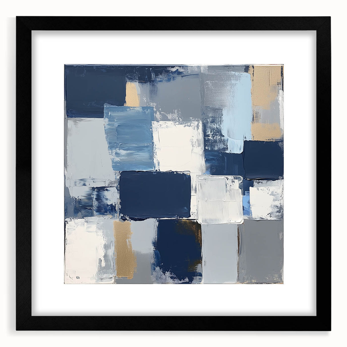 Abstract Art Prints – Block Composition in Blue and Neutrals