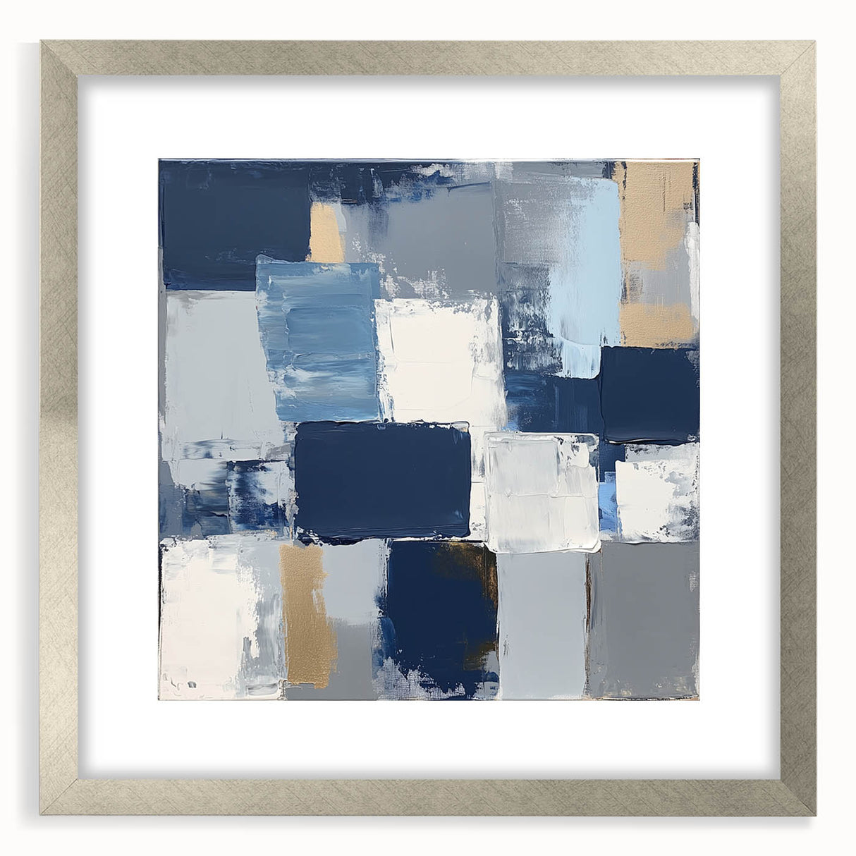 Abstract Art Prints – Block Composition in Blue and Neutrals