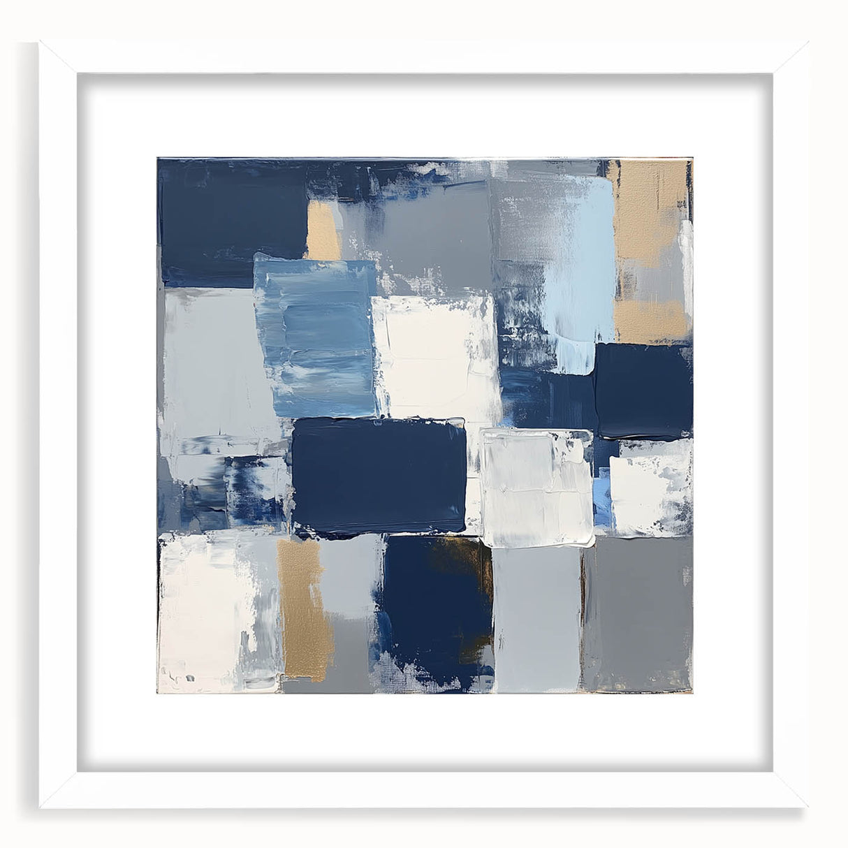 Abstract Art Prints – Block Composition in Blue and Neutrals
