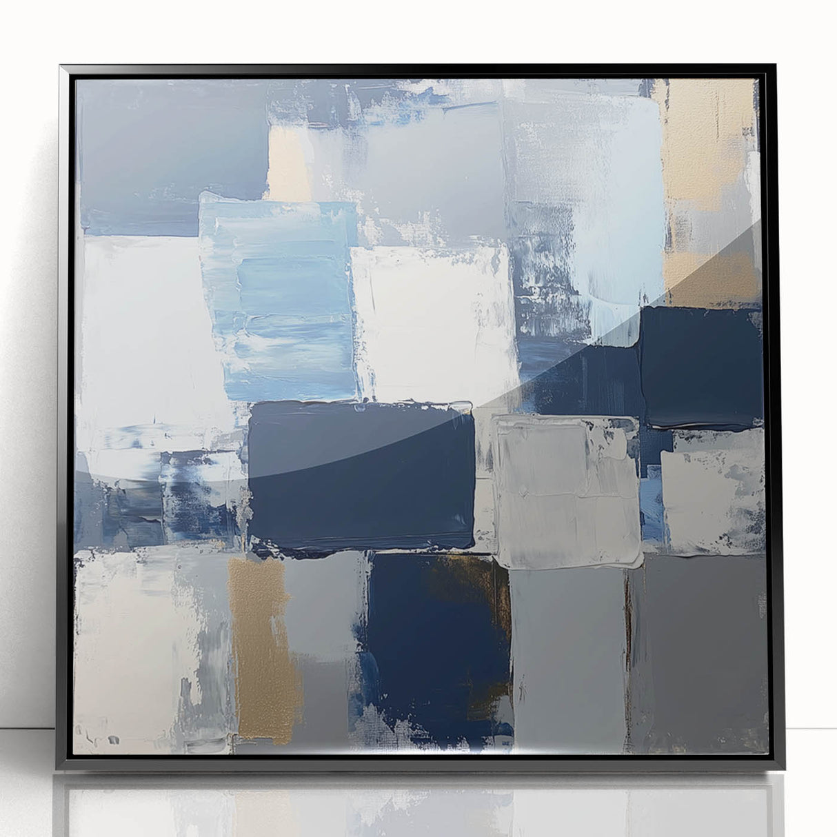 Abstract Art Prints – Block Composition in Blue and Neutrals