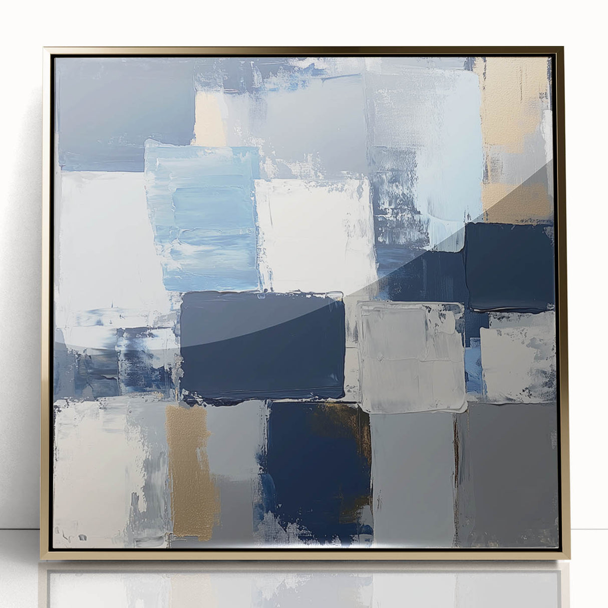 Abstract Art Prints – Block Composition in Blue and Neutrals