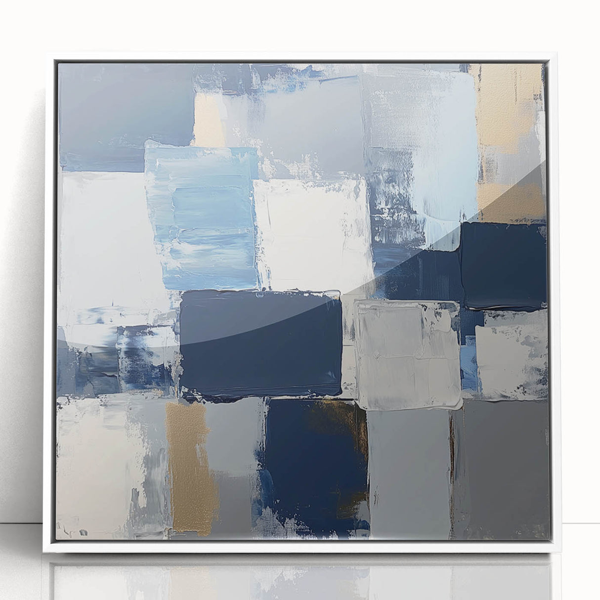 Abstract Art Prints – Block Composition in Blue and Neutrals