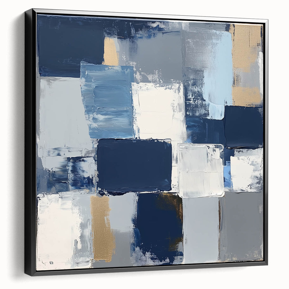 Abstract Art Prints – Block Composition in Blue and Neutrals