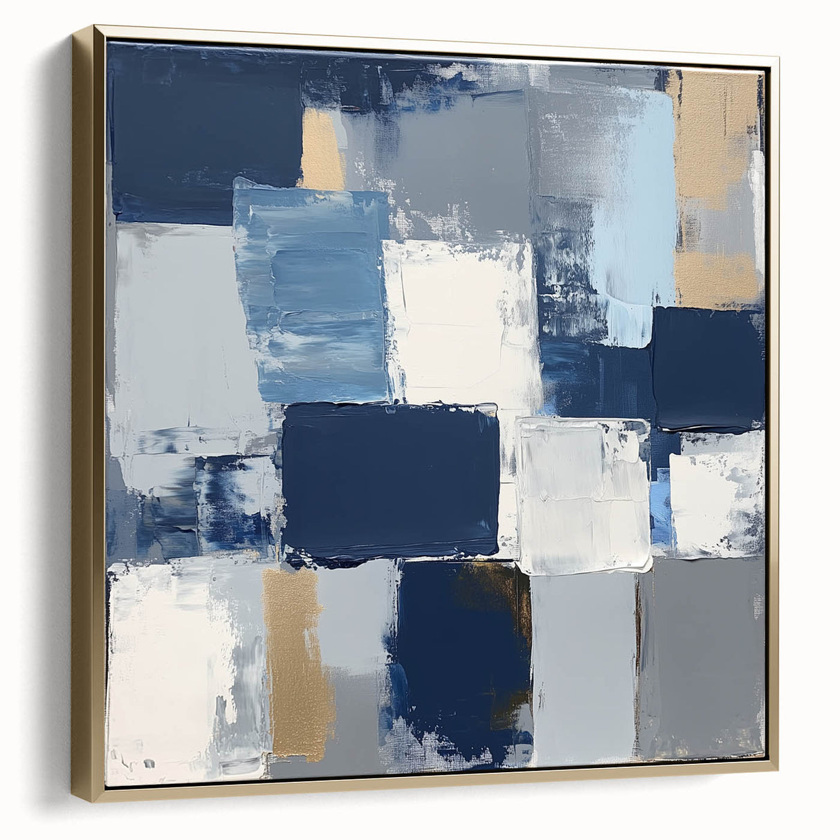 Abstract Art Prints – Block Composition in Blue and Neutrals