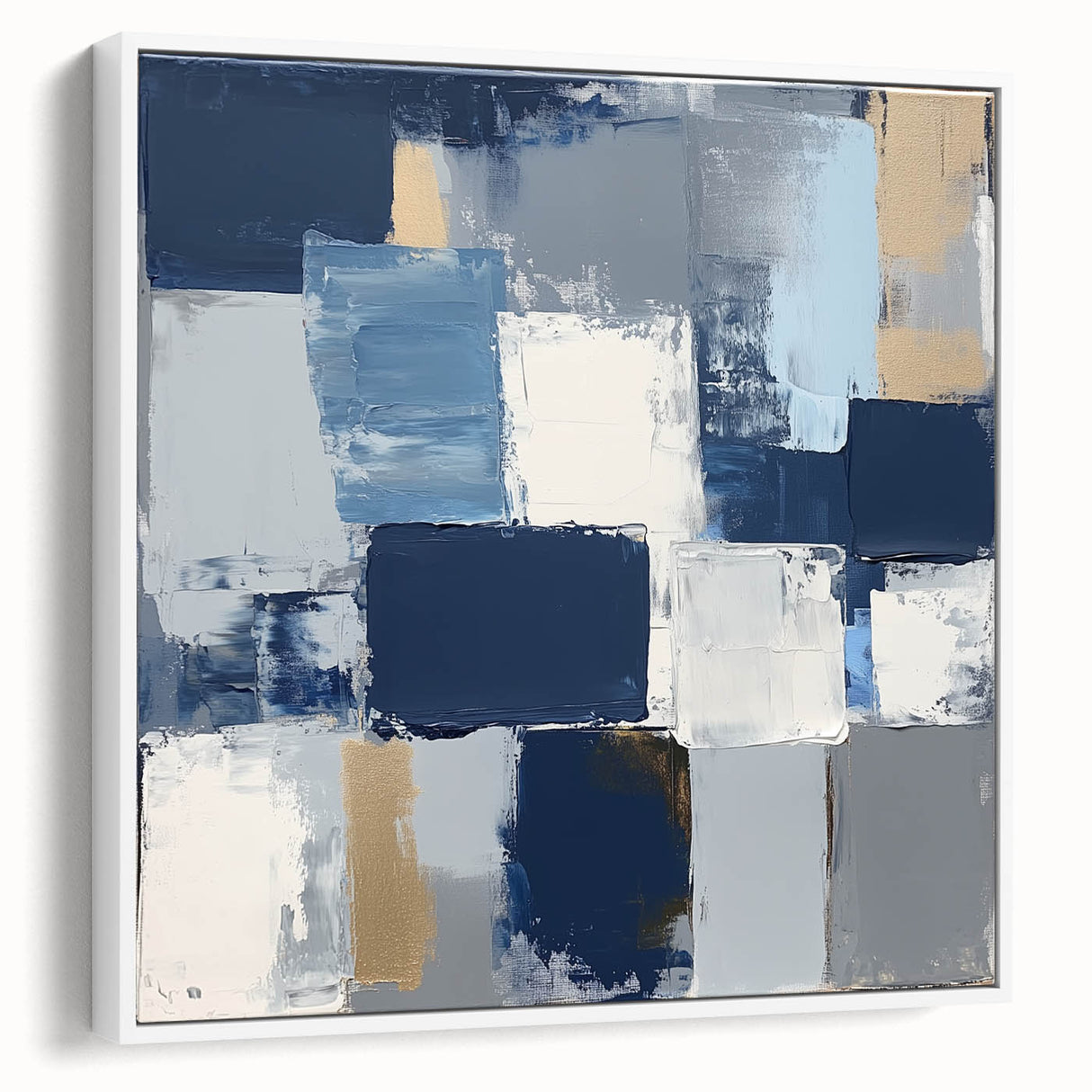 Abstract Art Prints – Block Composition in Blue and Neutrals