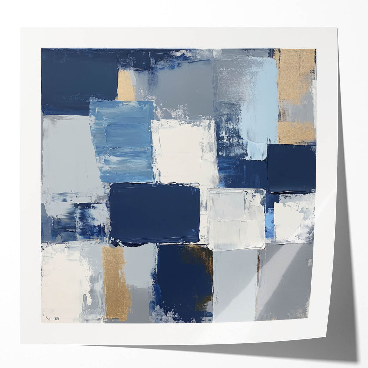 Abstract Art Prints – Block Composition in Blue and Neutrals
