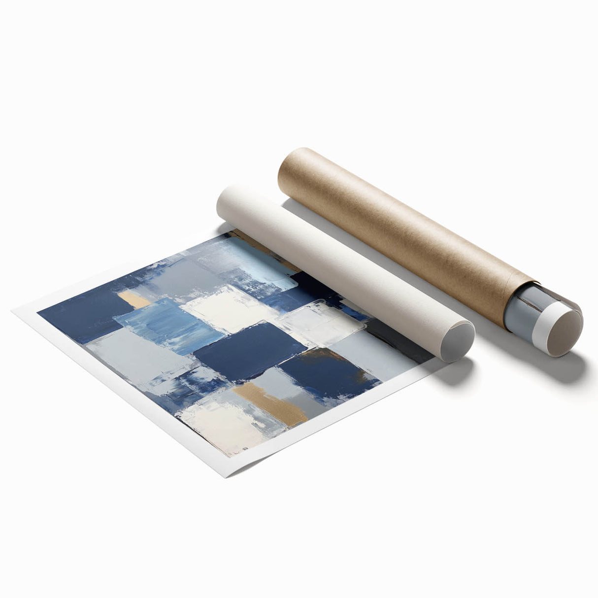 Abstract Art Prints – Block Composition in Blue and Neutrals