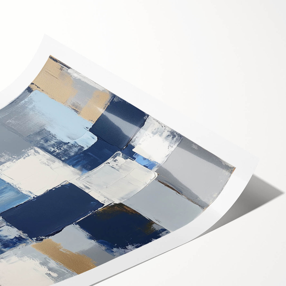 Abstract Art Prints – Block Composition in Blue and Neutrals