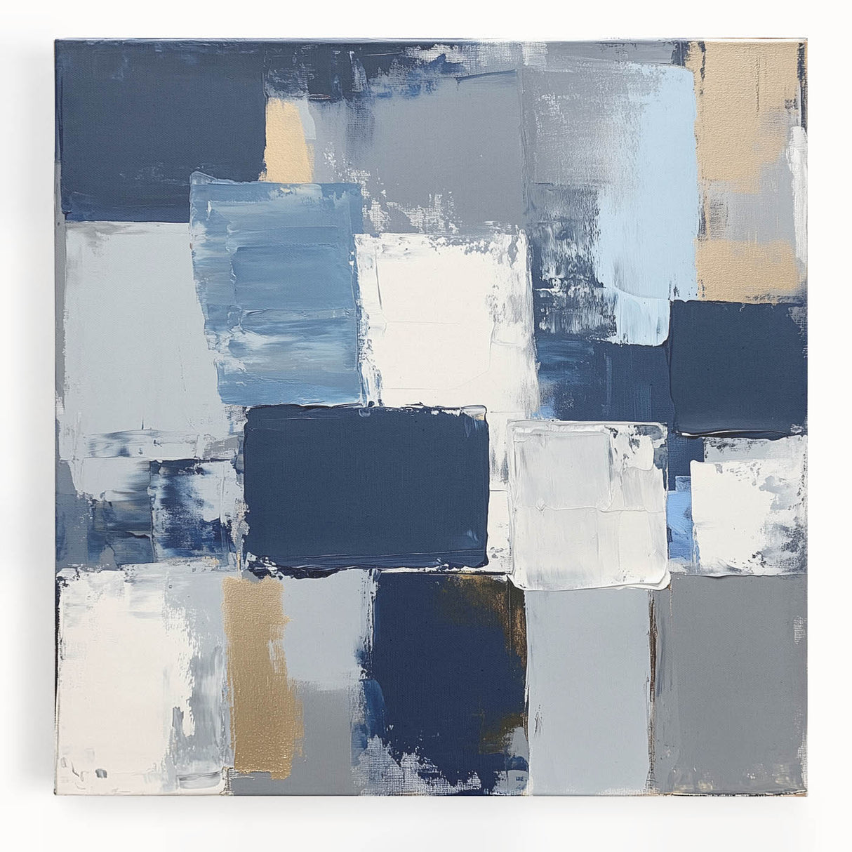 Abstract Art Prints – Block Composition in Blue and Neutrals