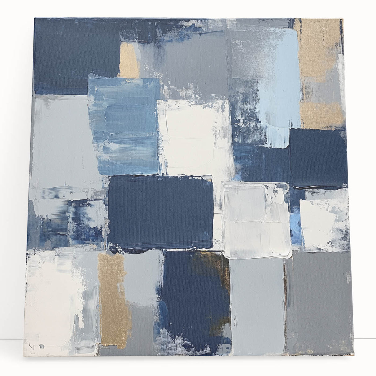 Abstract Art Prints – Block Composition in Blue and Neutrals