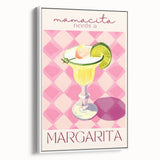 Framed canvas vintage poster art depicting a colorful landscape painting, ideal for dining room decor.