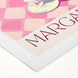 Art deco poster featuring a stylized cocktail glass in muted gold and black tones on rolled canvas.