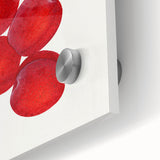 Close-up of large abstract fruit-themed art print in vibrant colors on acrylic glass, ideal for dining room art.