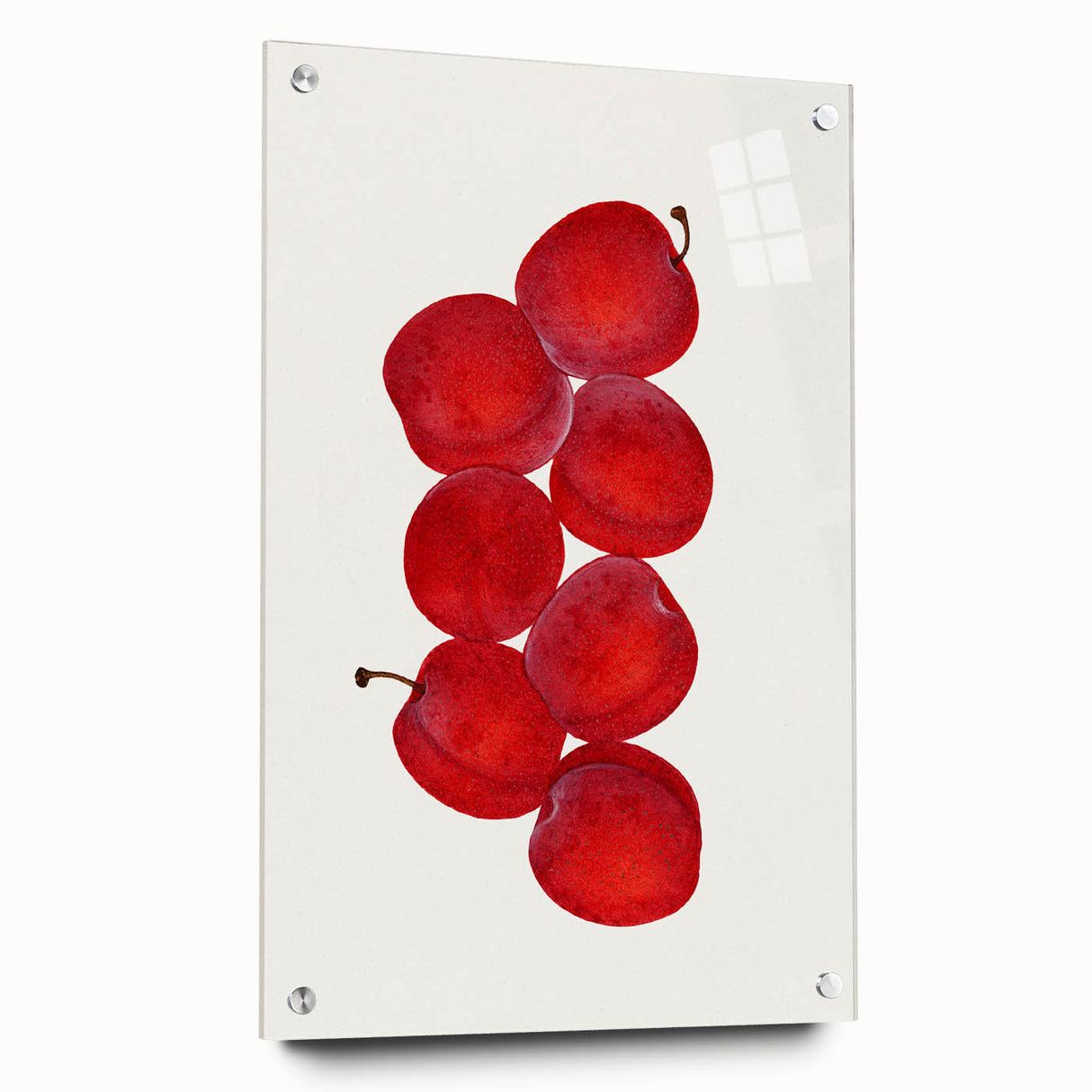 Acrylic print of large abstract wall art featuring assorted fruits in vibrant colors, ideal for dining room decor.