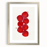 Textured art featuring abstract fruit designs in vibrant colors on a silver-framed mat, ideal for bedroom art.