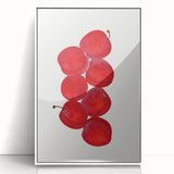 Acrylic print of assorted fruits in art deco style with vibrant colors, framed in white, suitable for modern kitchen decor.