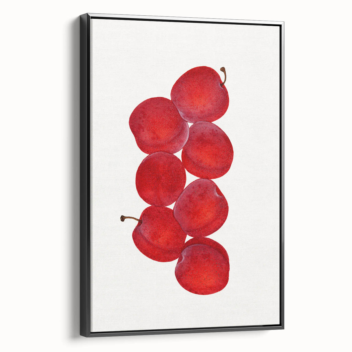 Black and white vintage poster art of assorted fruits on framed canvas, suitable for bedroom wall decor.