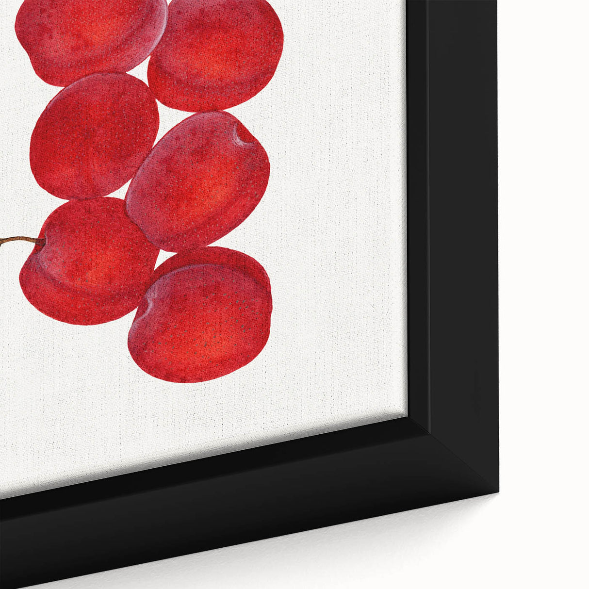 Extra large black framed canvas featuring a close-up of colorful, textured fruits, ideal for living room decor.