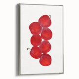 Framed canvas of vintage poster art featuring colorful fruits on a black background, ideal for kitchen wall decor.
