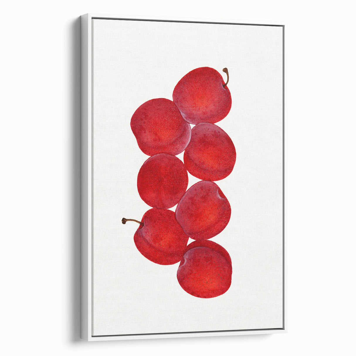 Vintage poster art of colorful fruits on a white framed canvas, ideal for extra large wall art in a living room.