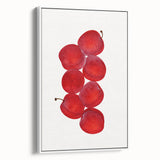 Vintage poster art of colorful fruits on a white framed canvas, ideal for extra large wall art in a living room.