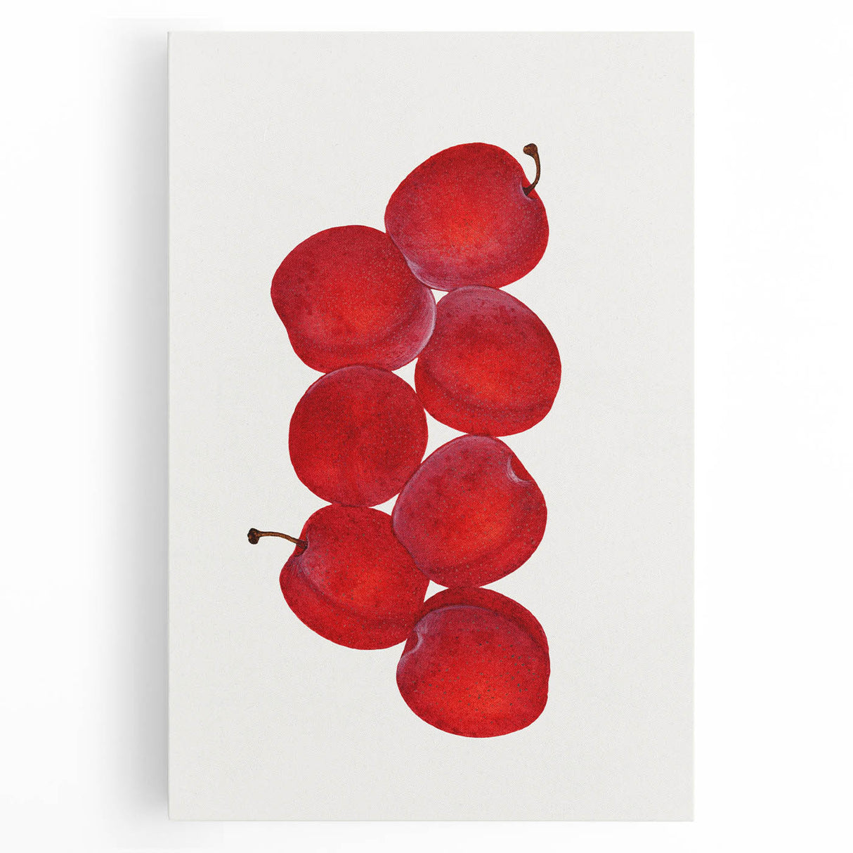 Black and white depiction of assorted fruits on stretched canvas, ideal for kitchen wall art.