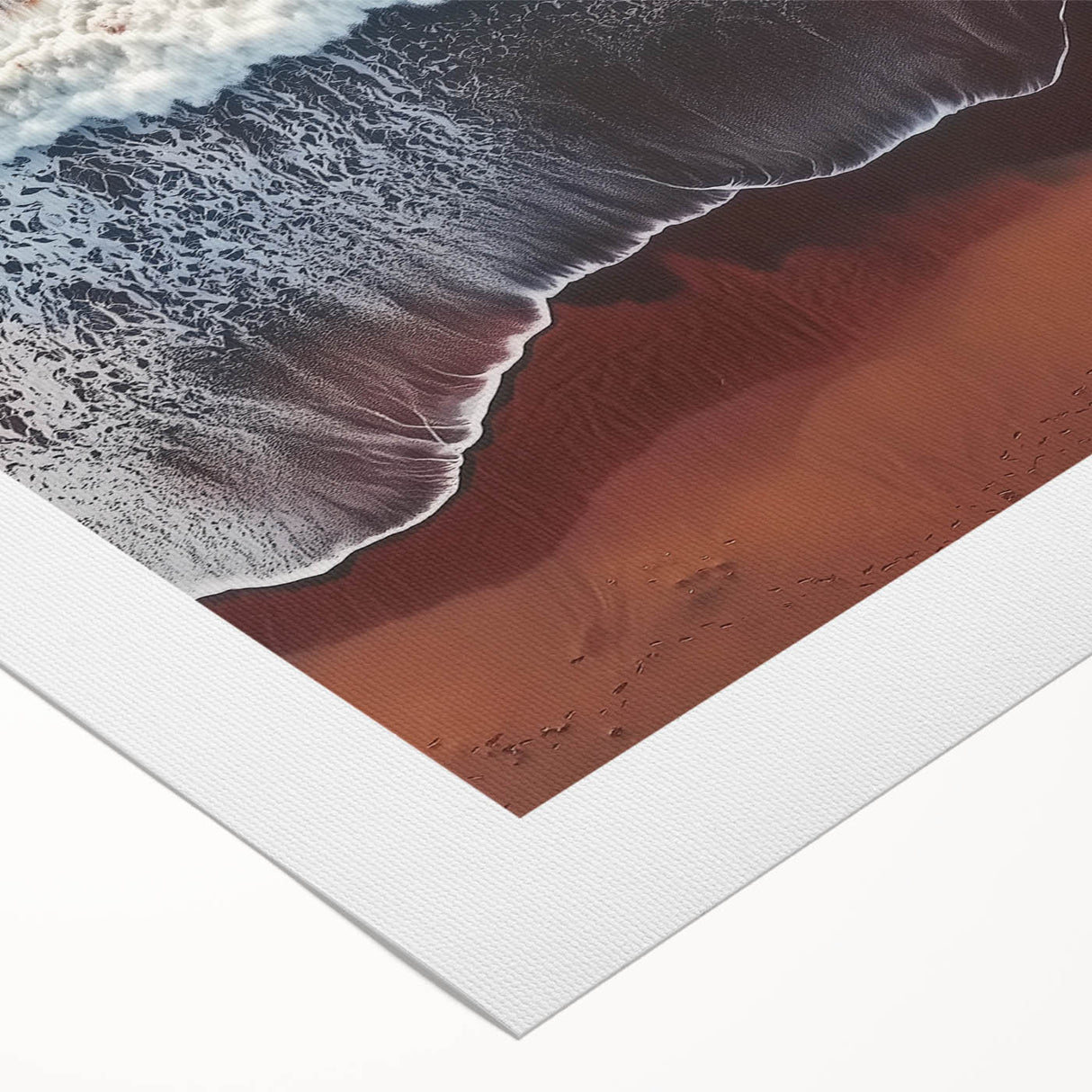 Vibrant rolled canvas showcasing a serene beach landscape with clear blue skies and gentle waves, elegantly packaged in a protective cardboard tube for easy display.