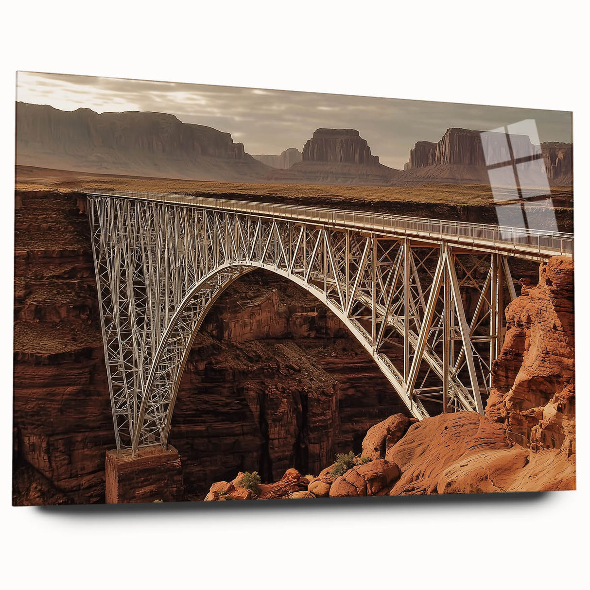 Acrylic glass landscape bridge design viewed from the side, showcasing intricate details and a modern aesthetic, perfect for contemporary interior decor.