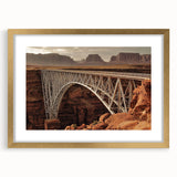 Elegant gold landscape bridge frame with a white mat, showcasing a contemporary art piece. Perfect for modern home decor, highlighting sophistication and style.