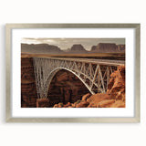 Landscape bridge frame with silver matting showcasing a modern design, ideal for home decor or gallery display, emphasizing elegant aesthetic and craftsmanship.