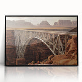 Framed acrylic artwork depicting a serene landscape with a bridge, showcasing vibrant colors and intricate details, perfect for enhancing home decor.