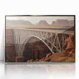 Framed acrylic artwork depicting a serene landscape with a bridge, showcasing vibrant colors and fine details, ideal for enhancing modern home decor.