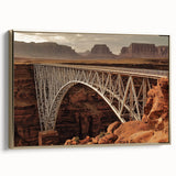 Framed canvas artwork showcasing a landscape of a golden bridge, highlighting intricate details and vibrant colors, perfect for modern home decor.