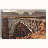 Landscape canvas artwork depicting a serene bridge scene, showcasing vibrant colors and intricate details. Ideal for home decor or office enhancement, this stretched canvas brings tranquility and charm to any space.