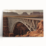 Stretched canvas artwork depicting a serene landscape bridge scene, featuring vibrant colors and intricate details, perfect for enhancing home décor.