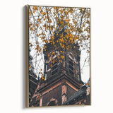 Framed canvas depicting a vintage-style landscape with muted fall colors, ideal for bedroom wall art.