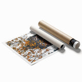 Extra large rolled print featuring a detailed floral design in warm autumn colors.