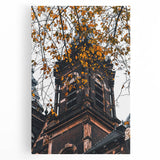 Large black and white abstract depiction of autumn trees on stretched canvas, suitable for kitchen wall art.