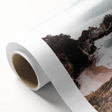 Art deco poster of a summer scene with warm yellow and orange tones on rolled canvas, ideal for nursery wall art.