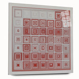 Abstract geometric acrylic glass art piece in a side view, showcasing intricate patterns and vibrant colors against a minimalist background, ideal for modern home decor.