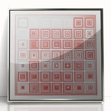 Framed abstract geometric acrylic art in silver tones, showcasing intricate patterns and modern design elements, ideal for contemporary home decor.