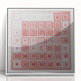 Framed geometric abstract art piece with a white background, showcasing bold shapes and vibrant colors, perfect for modern home decor or office spaces.