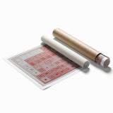 Abstract geometric rolled print featuring vibrant colors of blue, orange, and yellow, ideal for modern home decor, elegantly packaged in a protective tube.