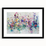 Abstract splatter art frame with a black mat, showcasing vibrant paint splashes in various colors, perfect for modern home or office decor.