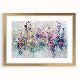 Elegant gold-framed abstract art piece with colorful splatters and a mat, perfect for modern home decor or gallery displays, showcasing vibrant hues and dynamic design.