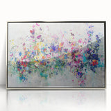 Framed acrylic artwork showcasing abstract silver splatters on a white background, perfect for modern home decor accents or office environments.